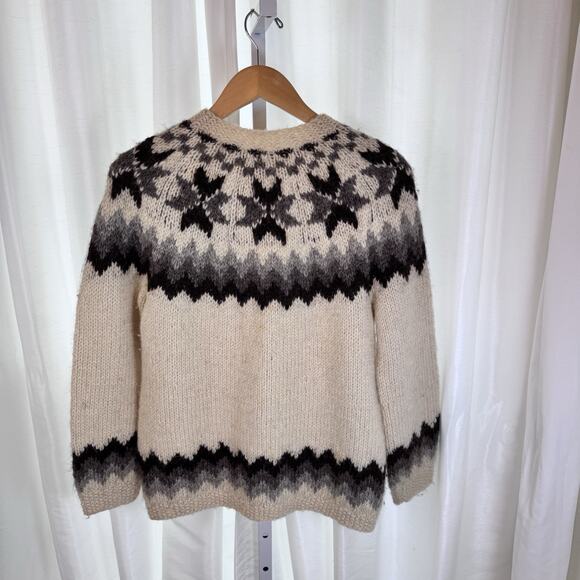 Vintage Nordic Icelandic 100% Wool Hand Knit Button Front Cardigan Sweater Sz M - Picture 7 of 11